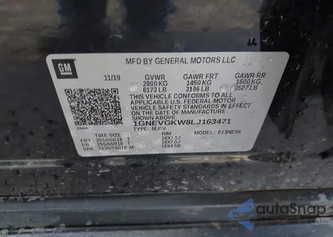 2020 Chevrolet Traverse Awd Lt Cloth z USA, uszkodzony, nr VIN 1GNEVGKW8LJ163471